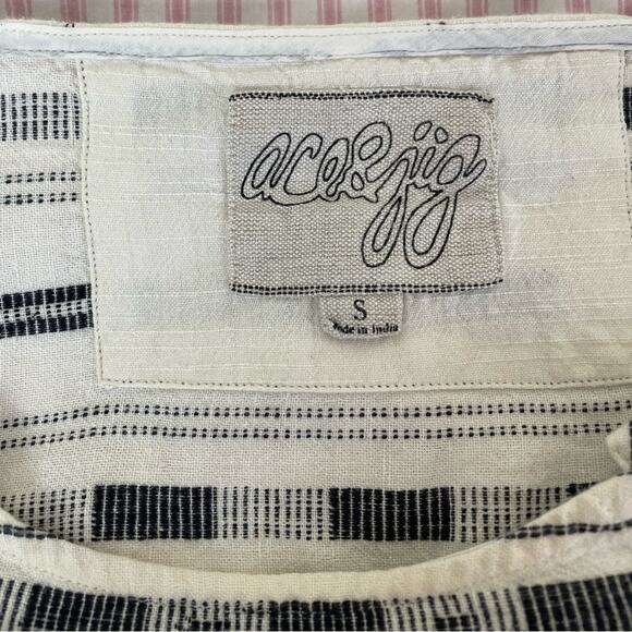 Ace & Jig  Black & White cotton linen mini dress pockets Twee buttons bateau - Picture 4 of 12